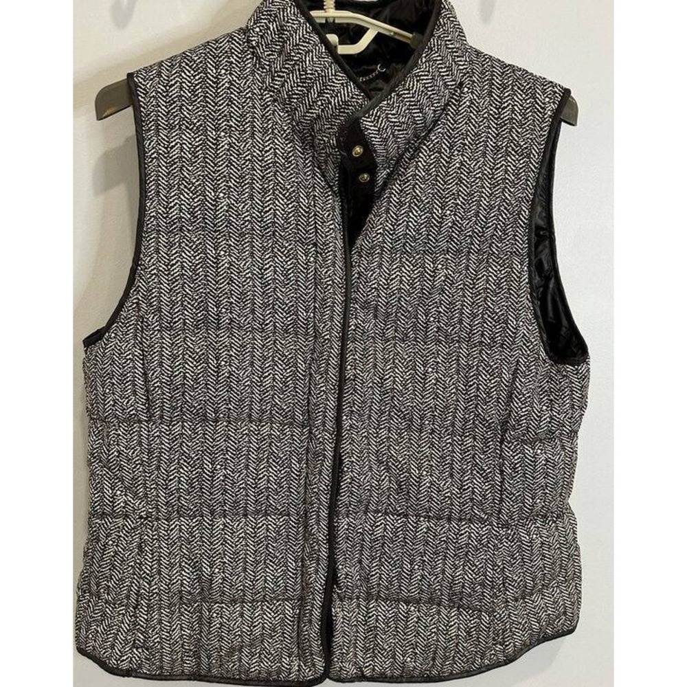 Banana Republic Womens Snap Front Puffer Vest Down FIll Black Gray Size XL